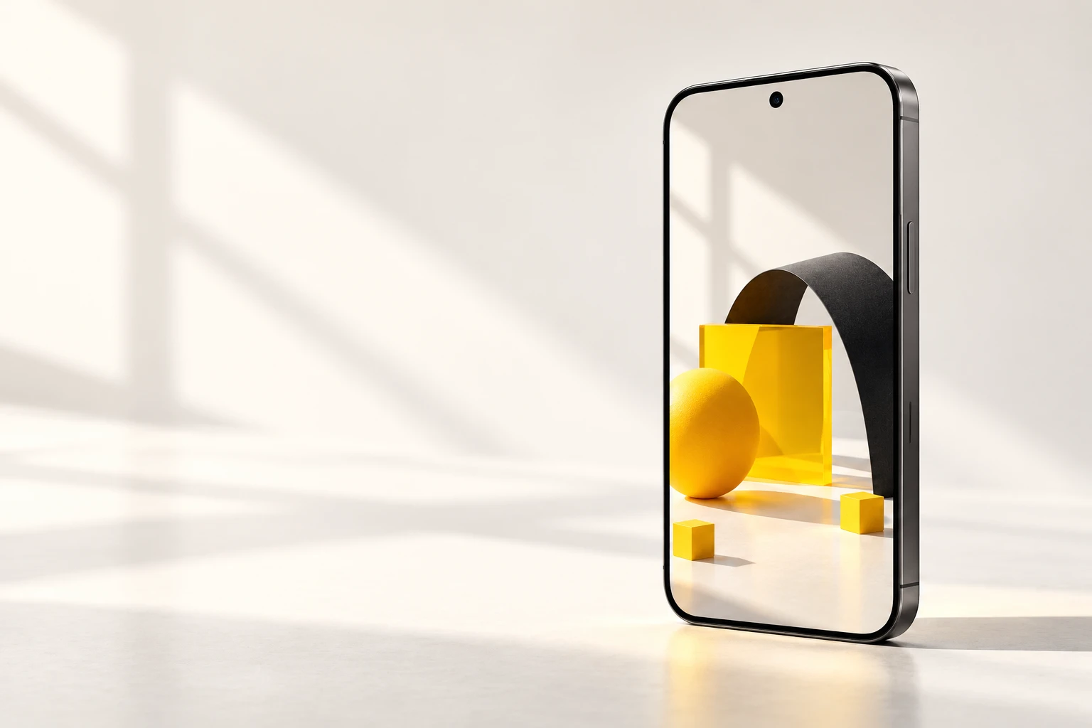 Concept phone displaying the yellow and black geometric hero artwork